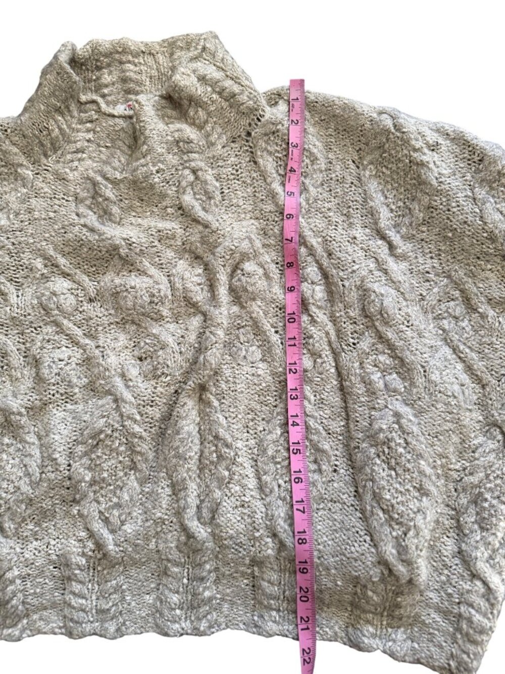 Lainey Keogh Hand-Knit Wool Blend Cable Knit Sweater With High Neck Beige - Picture 9 of 10